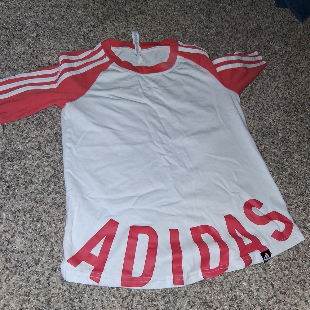 Womens Adidas Red and White Tee